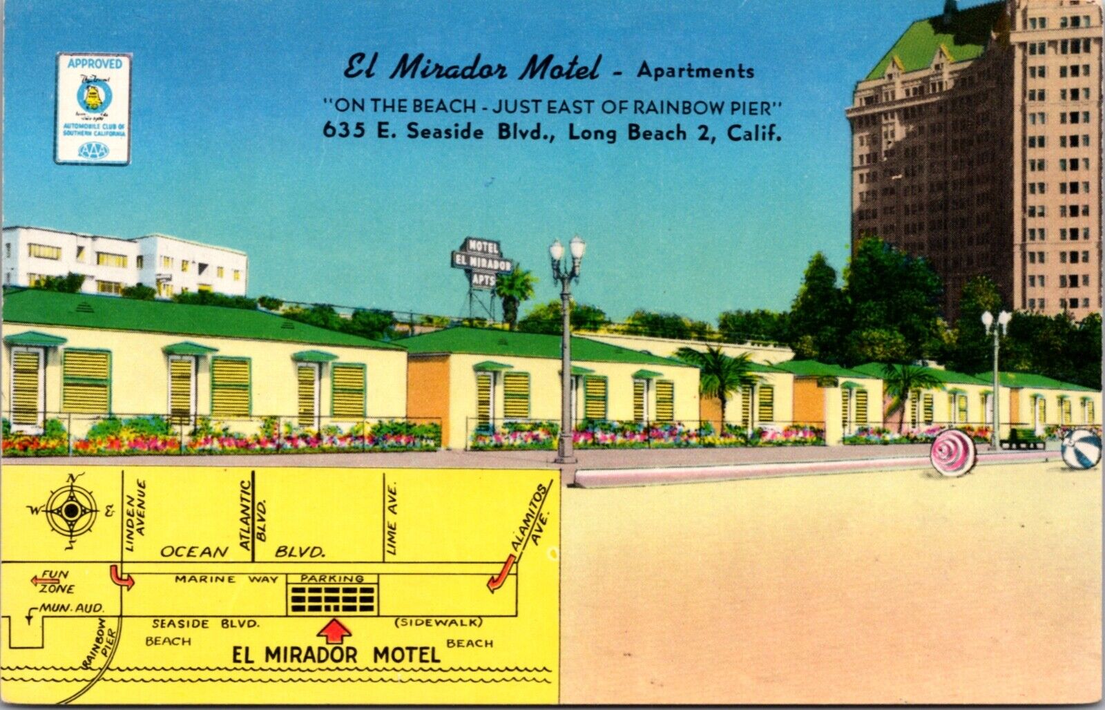 Postcard El Mirador Motel 635 E. Seaside Blvd in Long Beach, California