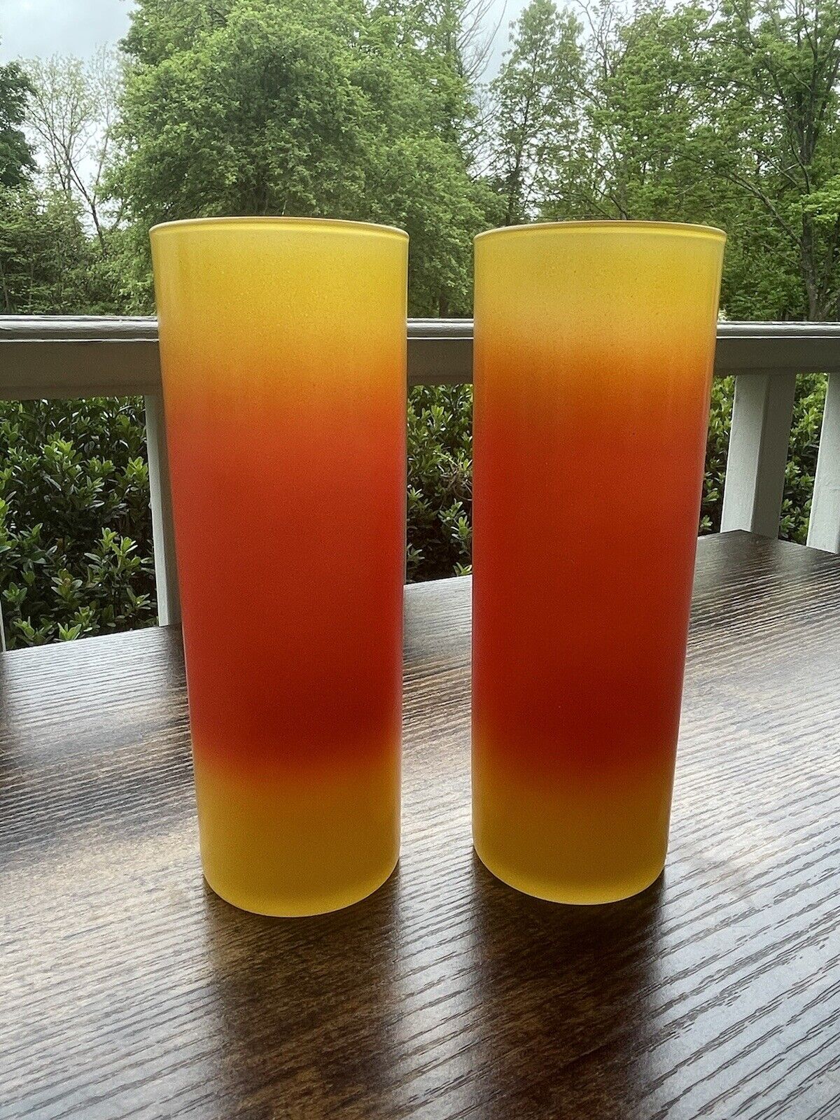Vintage MCM Drinking Glasses Candy Corn Blendo Yellow Orange Highball Tumblers