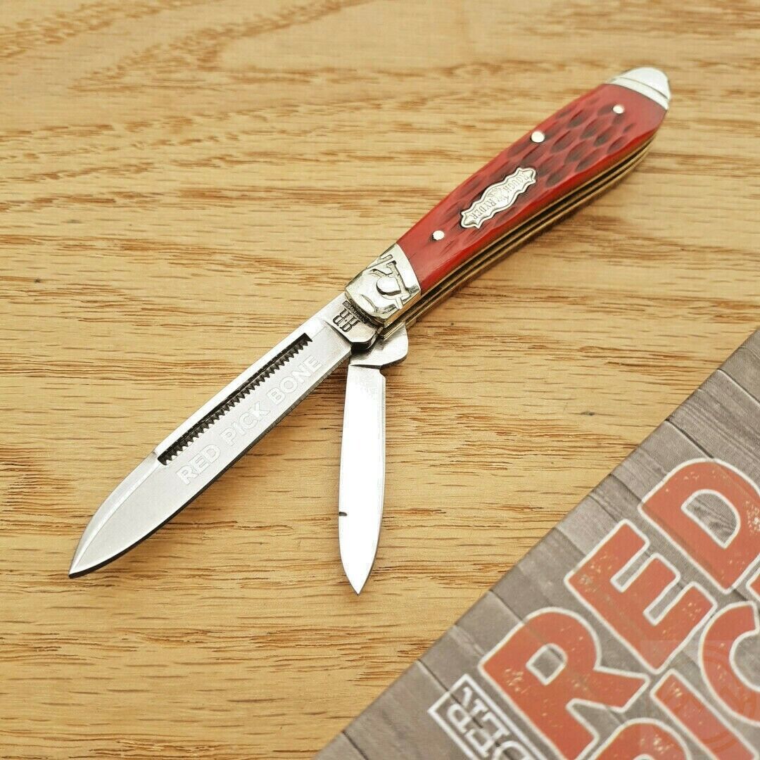 Rough Ryder Peanut Pocket Knife Stainless Steel Blade Red Pick Bone Handle