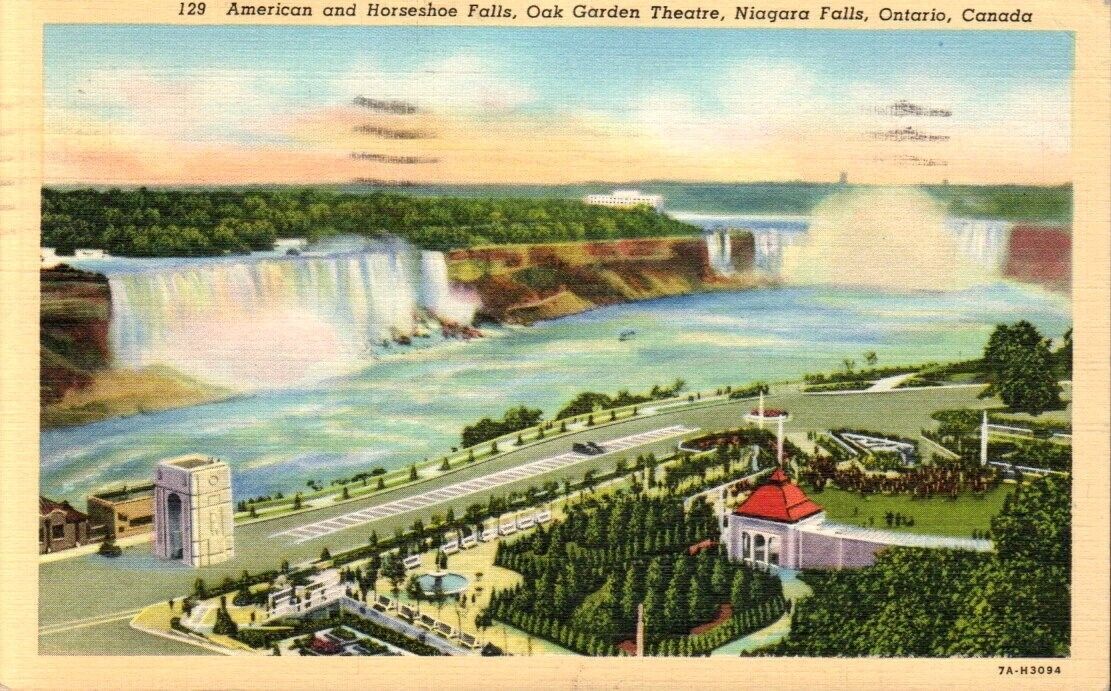Postcard-American & Horseshoe Falls Oak Garden Theatre Niagara Falls Canada 1527