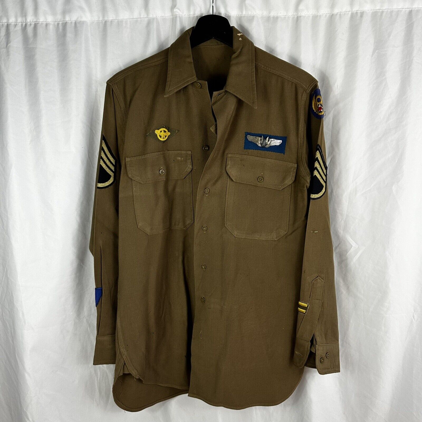 Original WWII US Army Air Corp Shirt w/ Sterling Wings & English 8th div patch