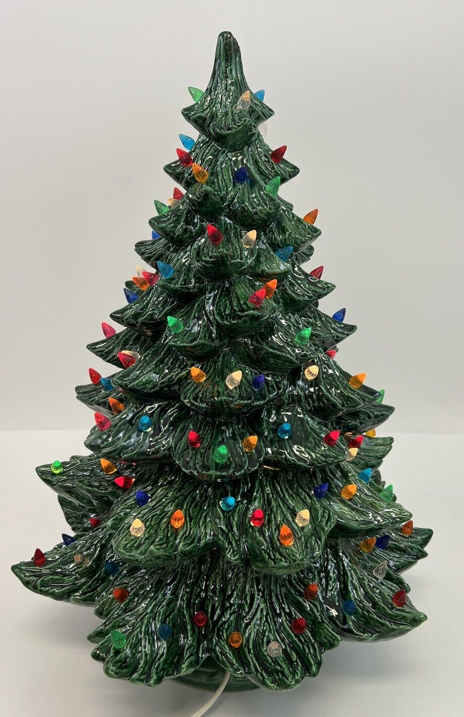 Vintage Nowell\'s Mold 3-Tier Green Lighted Ceramic Christmas Tree 21.5\