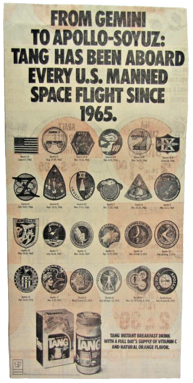 Vintage 1975 TANG NASA Apollo Soyuz Patches Newspaper Print Ad