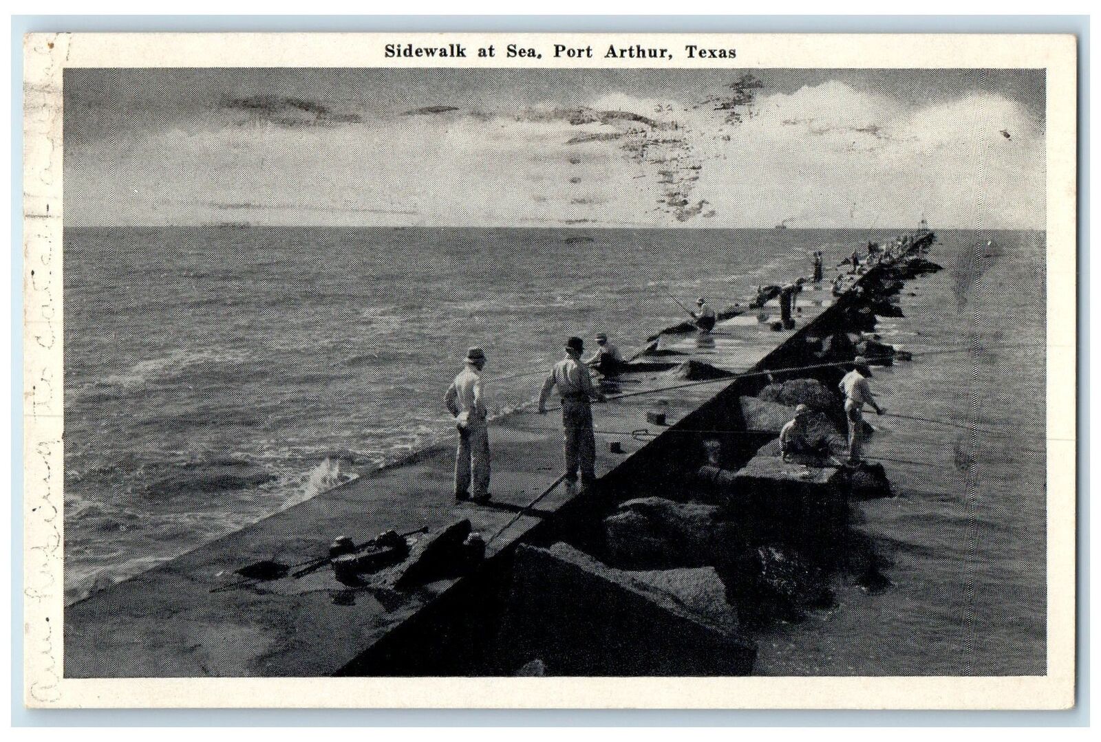 1941 Sidewalk At Sea Fishing Pier Concrete Pathway Port Arthur Texas TX Postcard