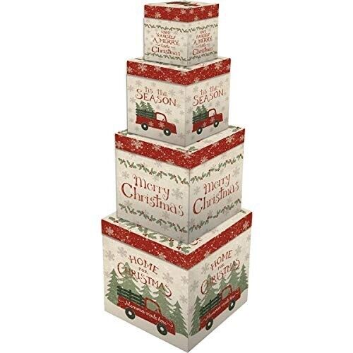 Primitives by Kathy Home for Christmas Red Truck Stacking Box Set of 4 NEW
