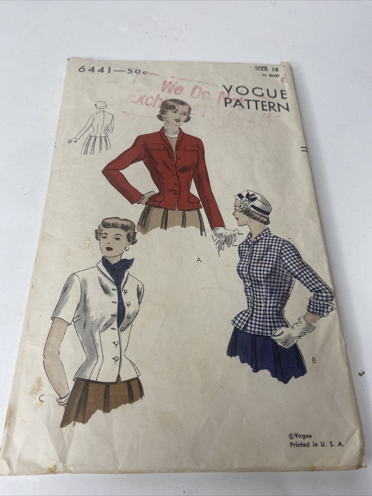 Vogue Vintage Sewing Pattern 1930s 1940s Dress Suit 6441 Sz 18