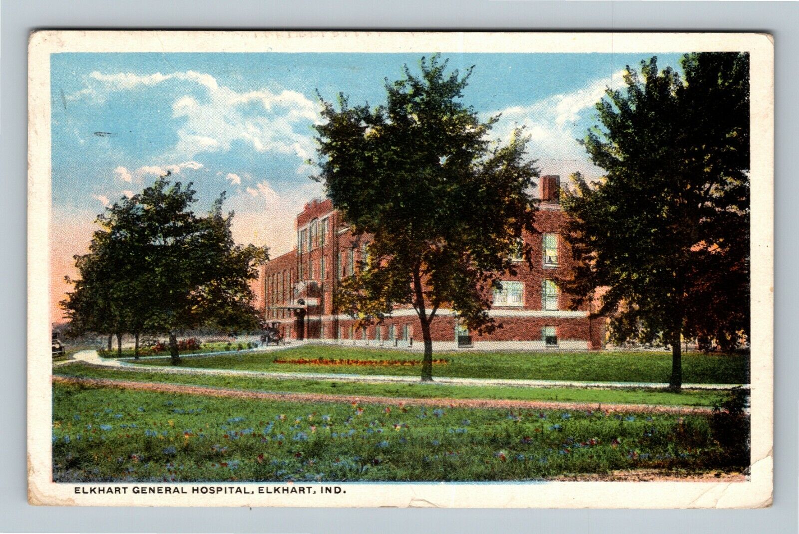 Elkhart IN-Indiana Elkhart General Hospital, Period Car, c1916 Vintage Postcard