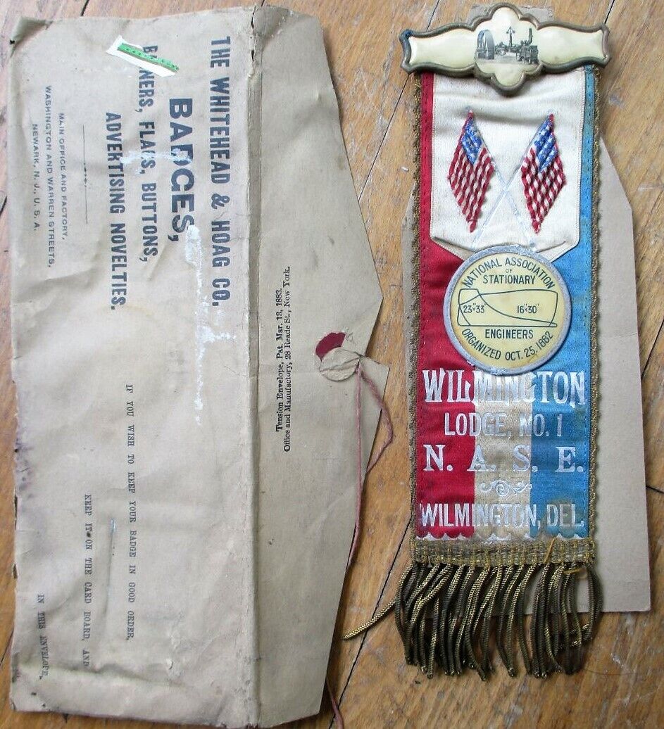 Wilmington, DE 1890s Whitehead & Hoag Pinback w/Ribbon w/Original Envelope NASE