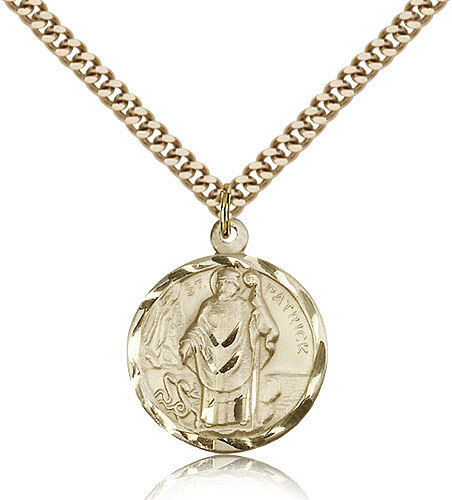 Saint Patrick Medal For Men - Gold Filled Necklace On 24 Chain - 30 Day Mone...