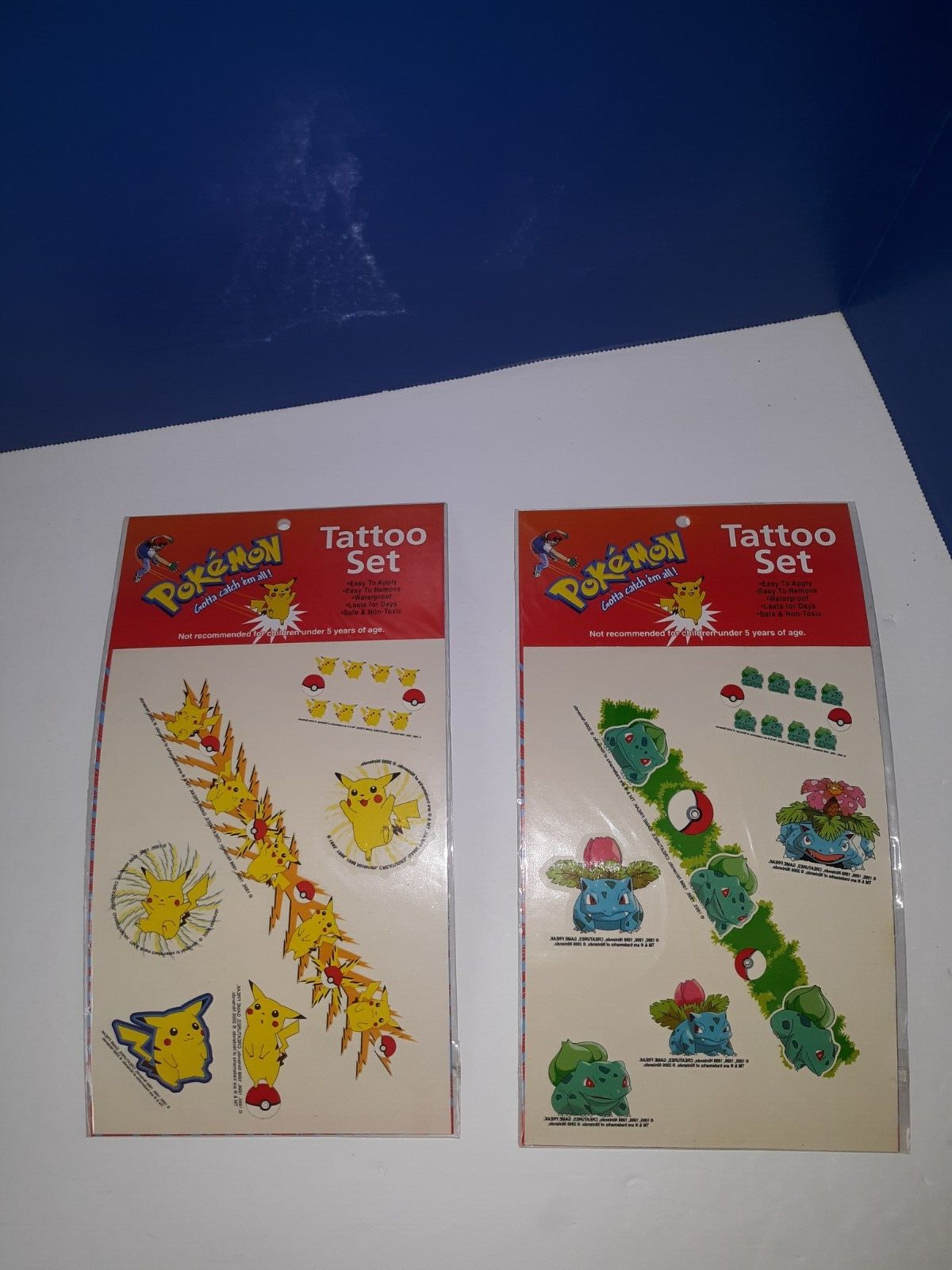 Vintage POKEMON Temporary Tattoos Lot Of 2 sealed Packages 1999 Play by Play