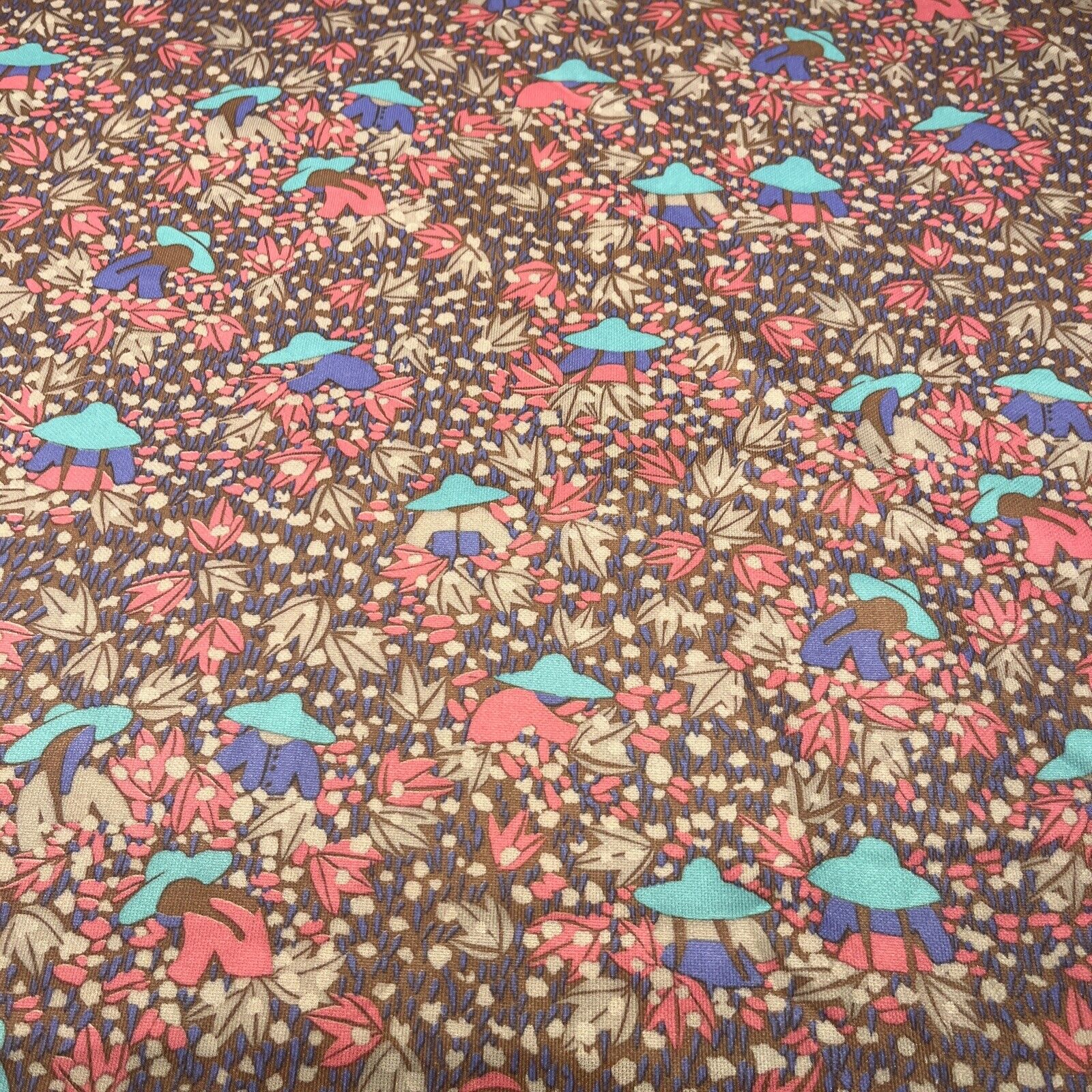 Vintage 1970’s People Working design polyester Fabric 3 Yards 56” Wide