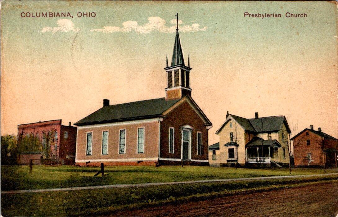 Columbiana OH Ohio PRESBYTERIAN CHURCH & Nearby Homes 1910 PCK Religion Postcard