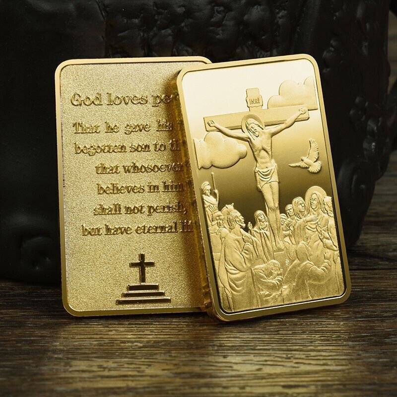 Christ God Bible Verse Jesus Easter Good Friday Gold Plated Pray Coin Bar