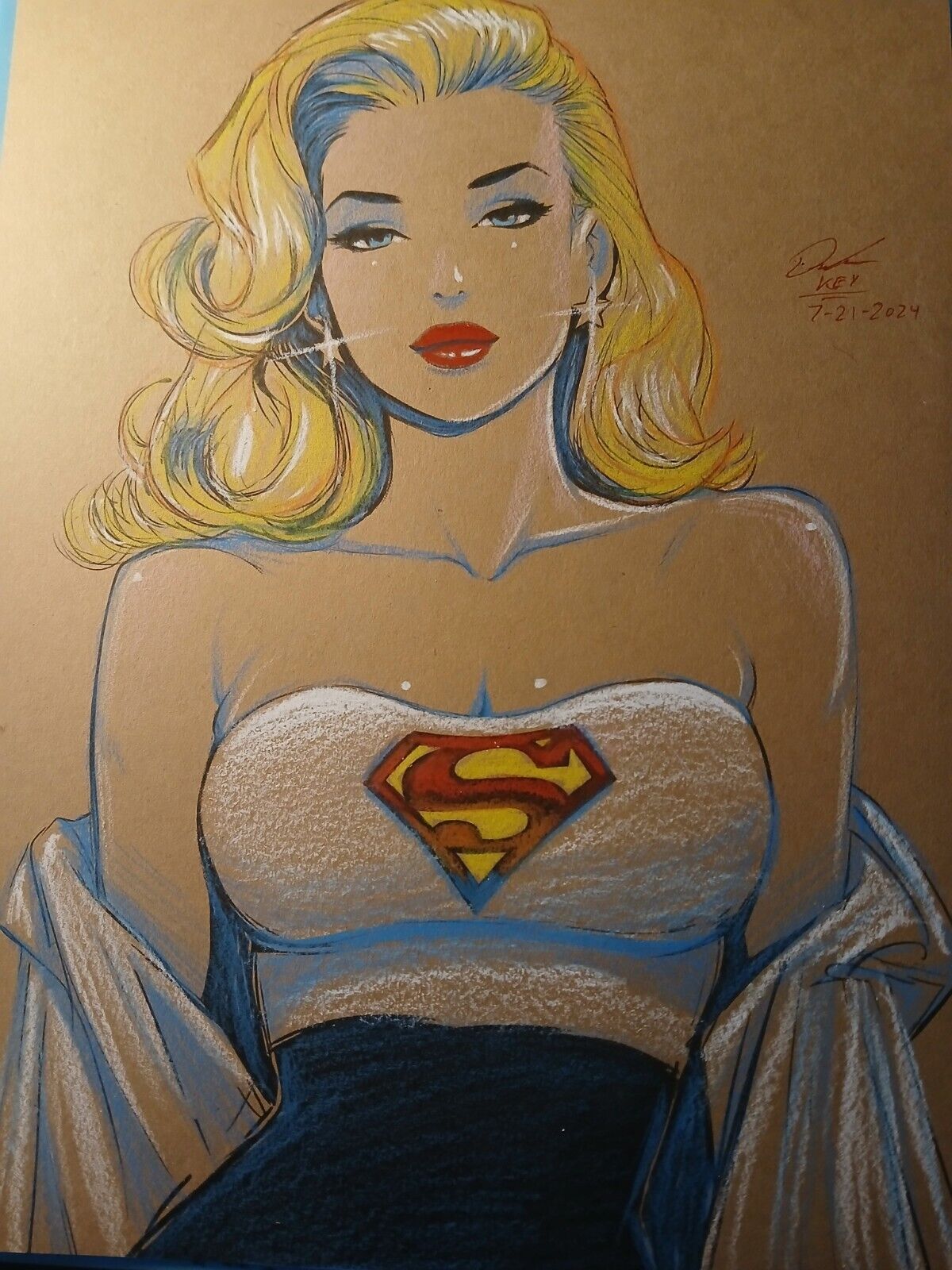 Supergirl Ink/Pencil Original Comic Art Illustration Signed 8.5x11 COA 