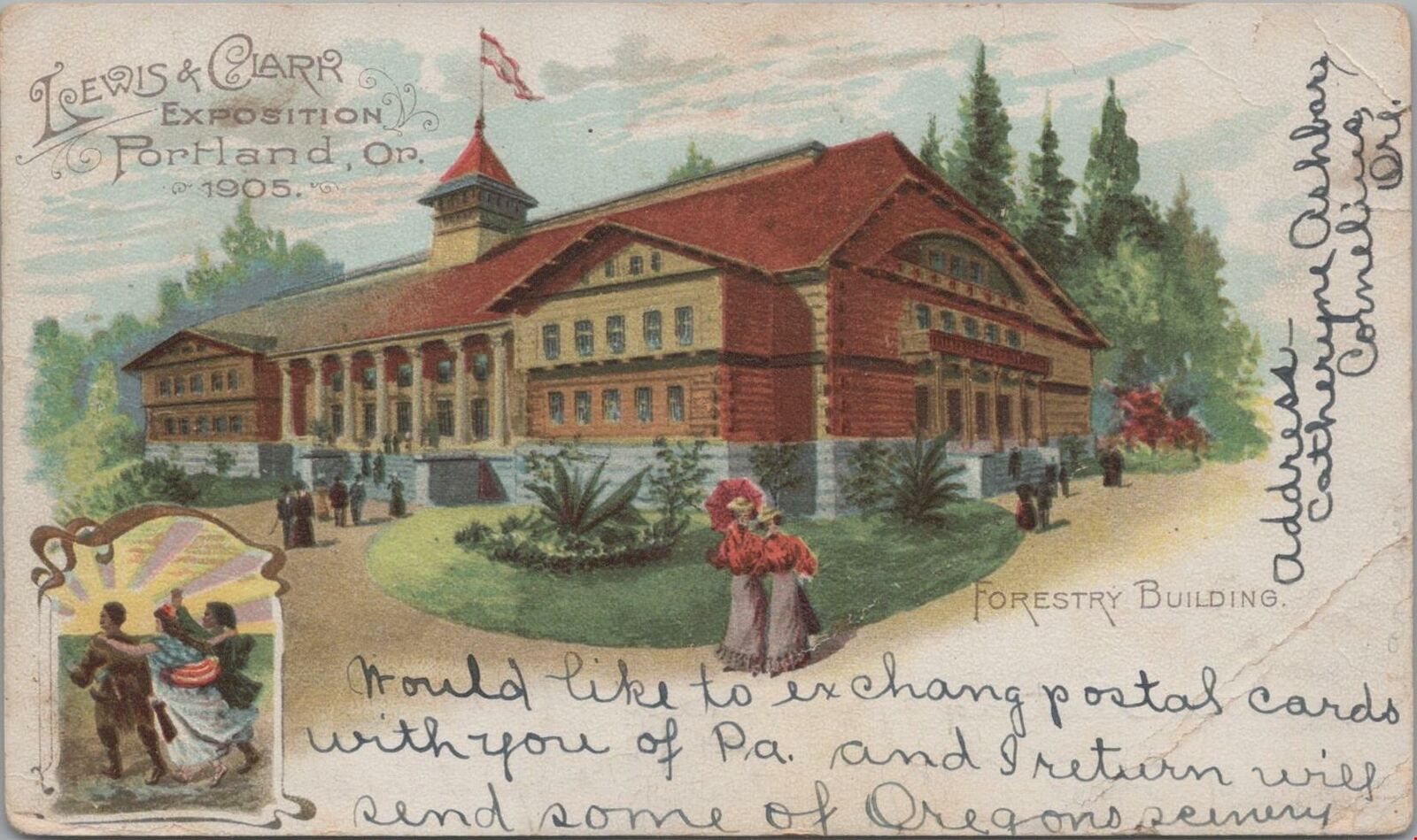Postcard Lewis & Clark Expo Portland OR 1905 Forestry Building 1908