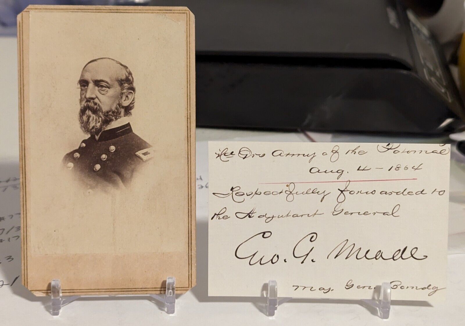 Civil War Union General George Meade 1864 War-Date Endorsement Signed  & CDV 