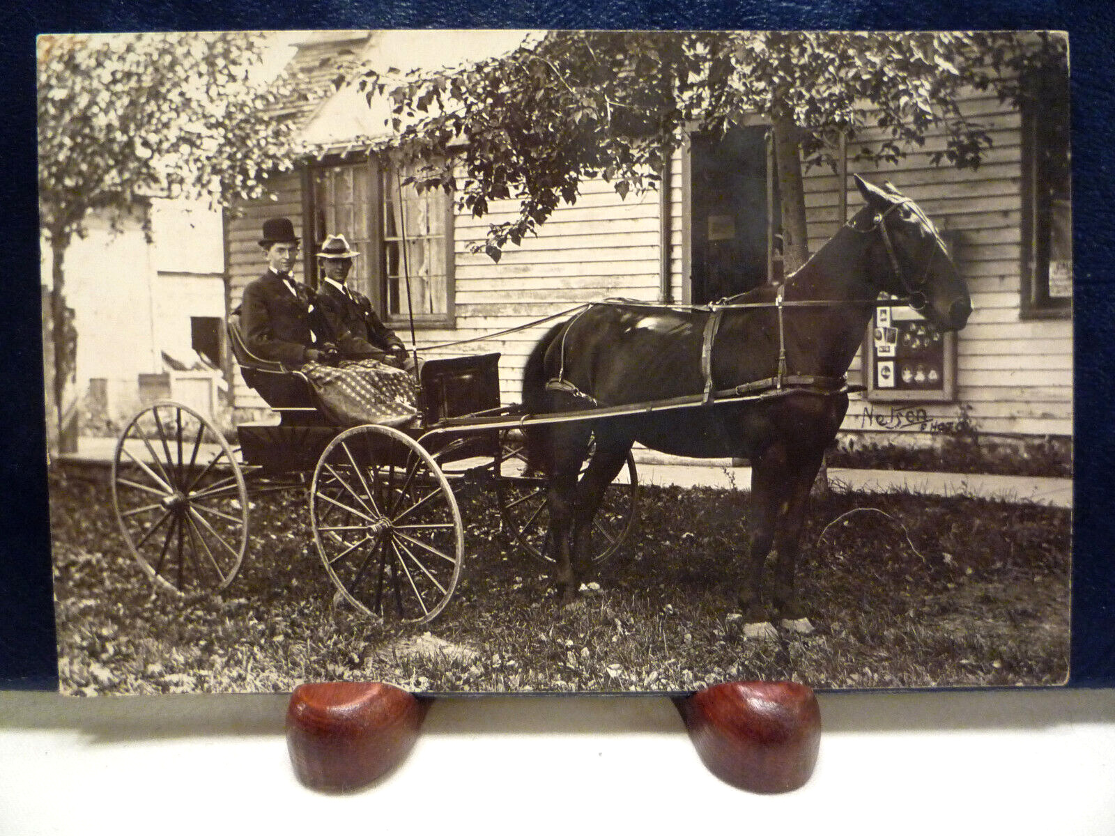 Vintage 1910-1924 RPPC 2 Dapper Men with a Horse and Buggy in Marion WISCONSIN