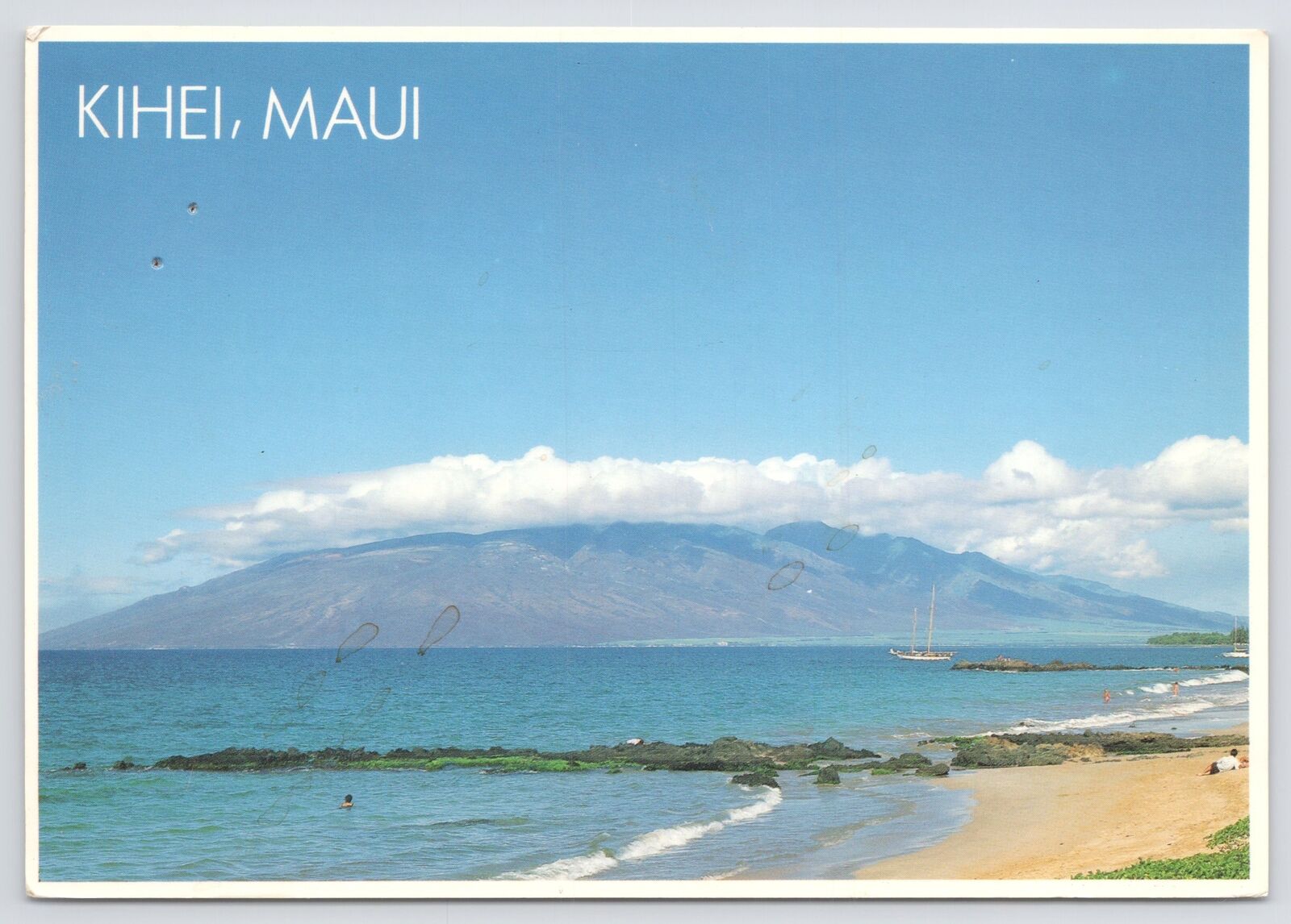 Kihei Maui HI~View Of Sailboat On The Water From Beach~PM 1989~Continental PC