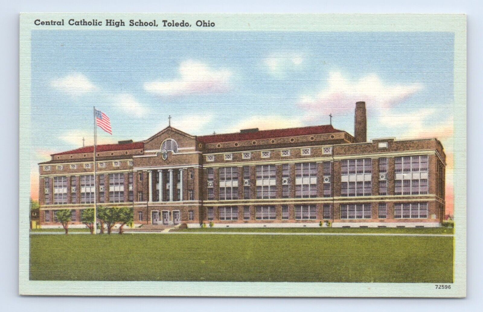 Central Catholic High School Building Toledo Ohio Postcard VTG OH Art Deco