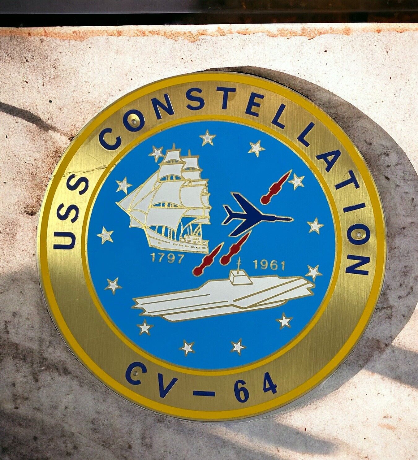 USS Constellation CV-64 1797-1961 Brass Metal Plaque Plate Vintage Read Descrip