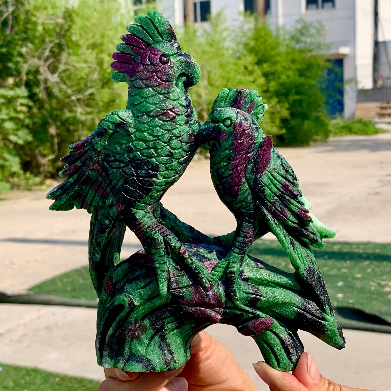 2.28LB Natural green ruby zoisite (anylite) hand carved bird crystal therapy