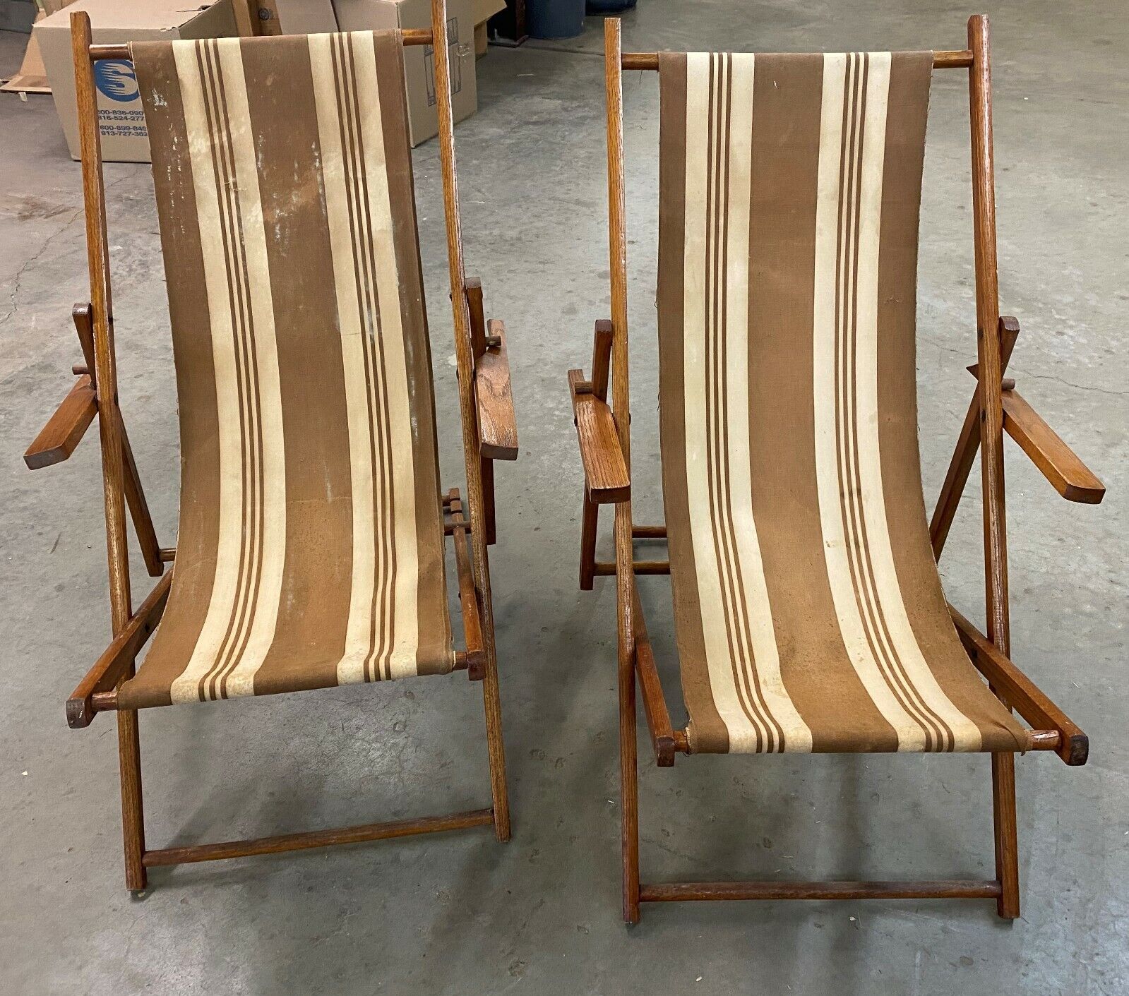 Vintage Folding Oak Wood Deck Chairs 