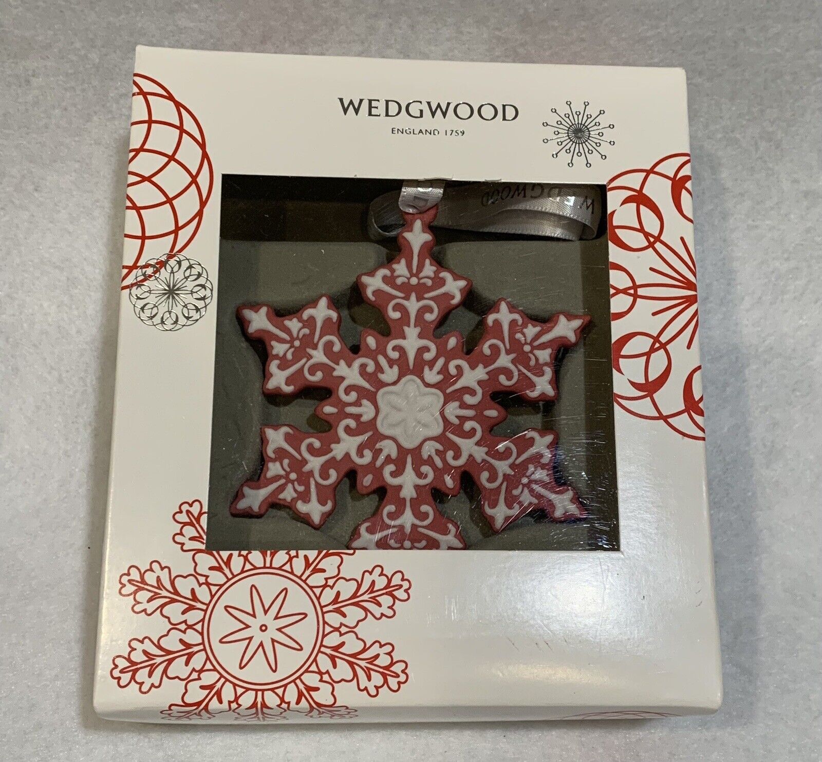Wedgwood Jasperware Snowflake Red White Christmas Ornament NIB