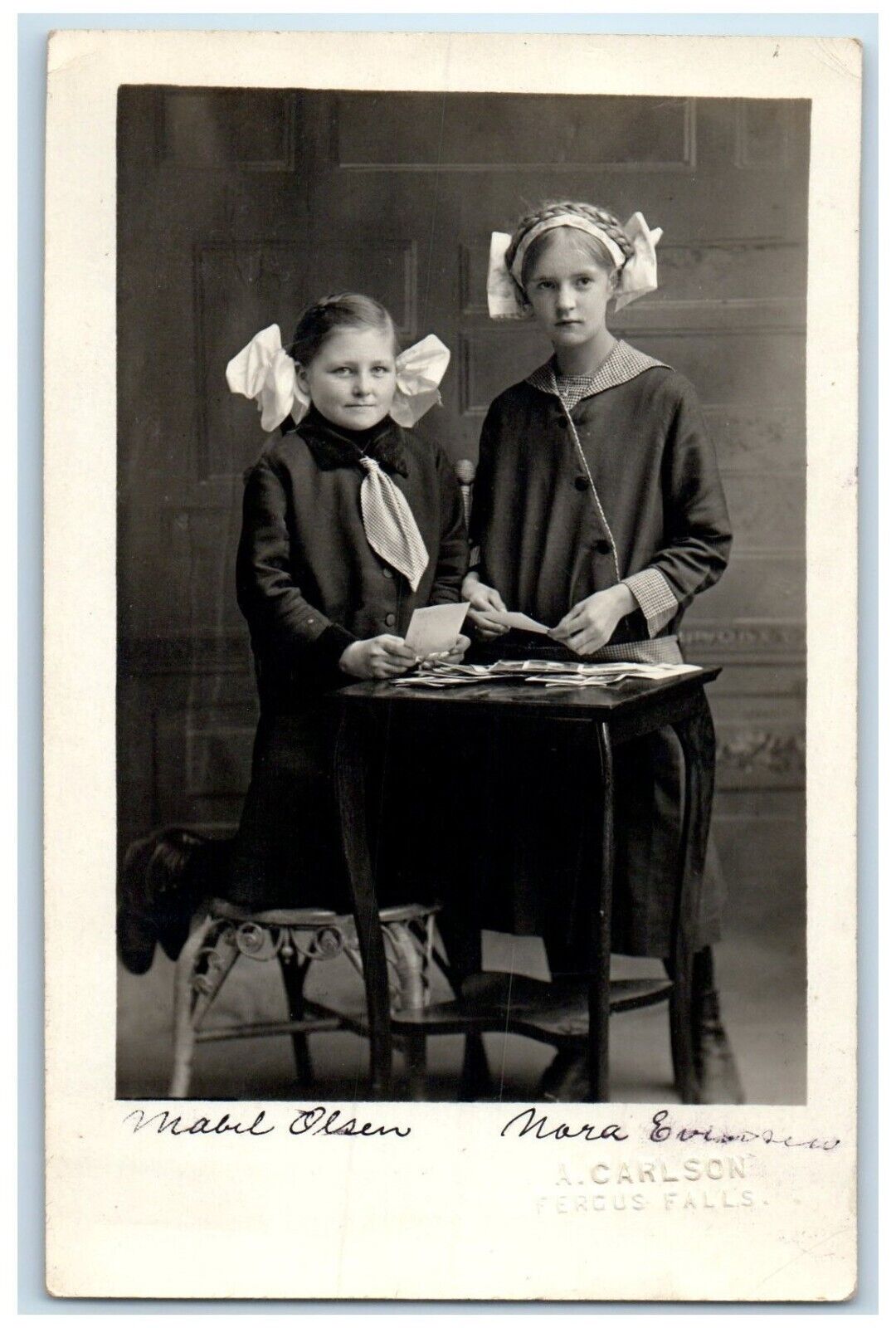 c1910\'s Pretty Girls Studio Portrait Fergus Falls Minnesota RPPC Photo Postcard