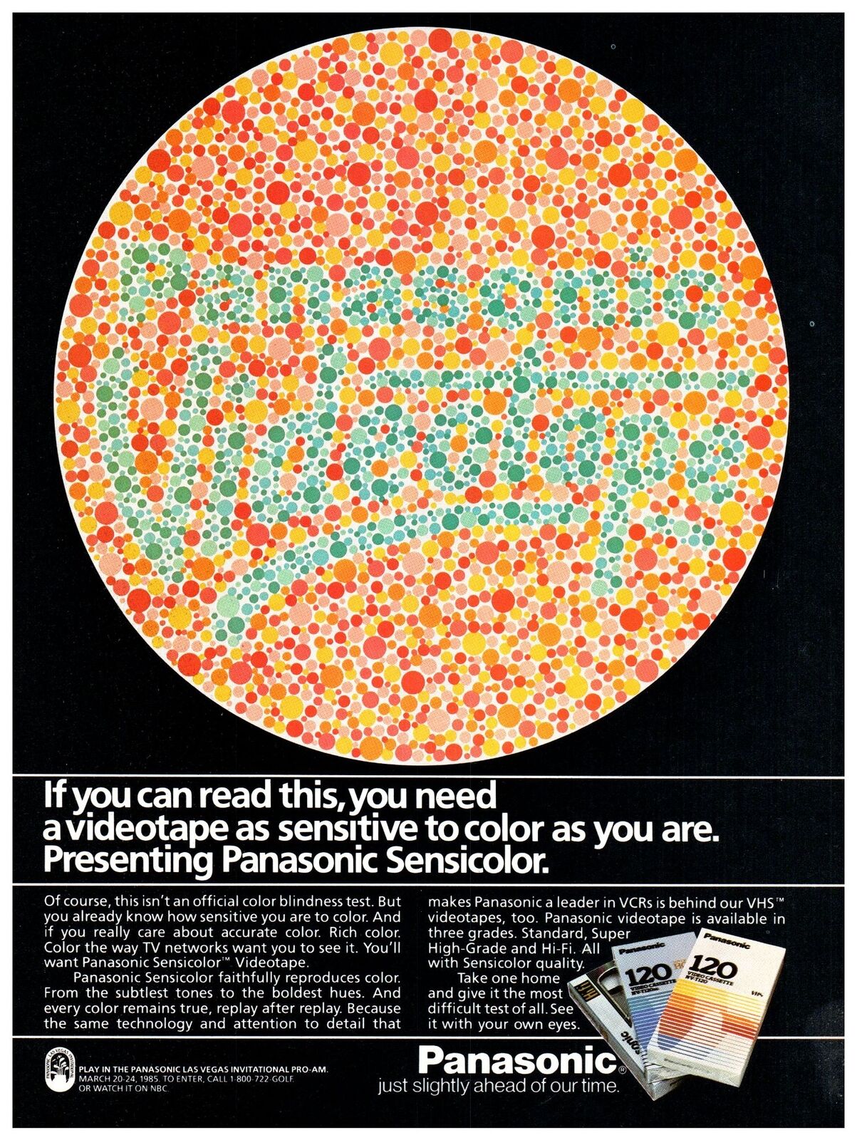 1985 Panasonic Sensicolor VHS VideoTape Vintage Print Ad Ishihara Color Test