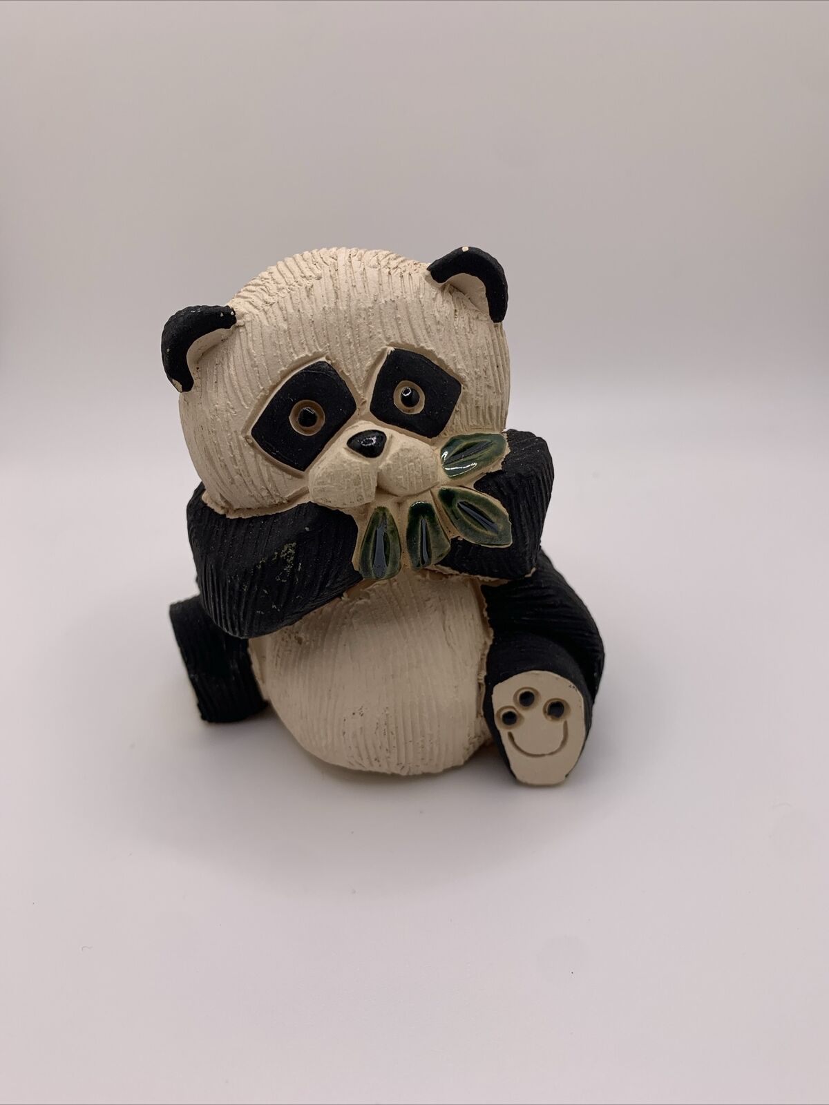 Vintage Artesania Rinconada Panda Bear Figurine Eating Leaves Signed Retired