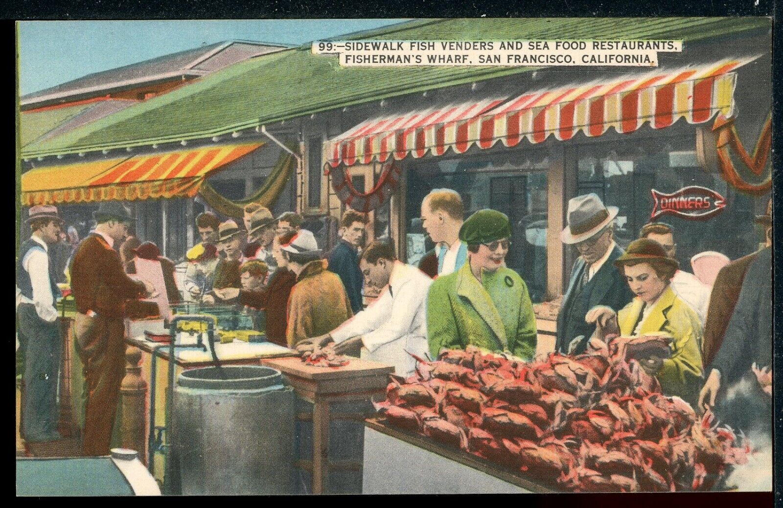 1950\'s Fisherman\'s Wharf San Francisco CA Fish Vendors Vintage Postcard M1348a