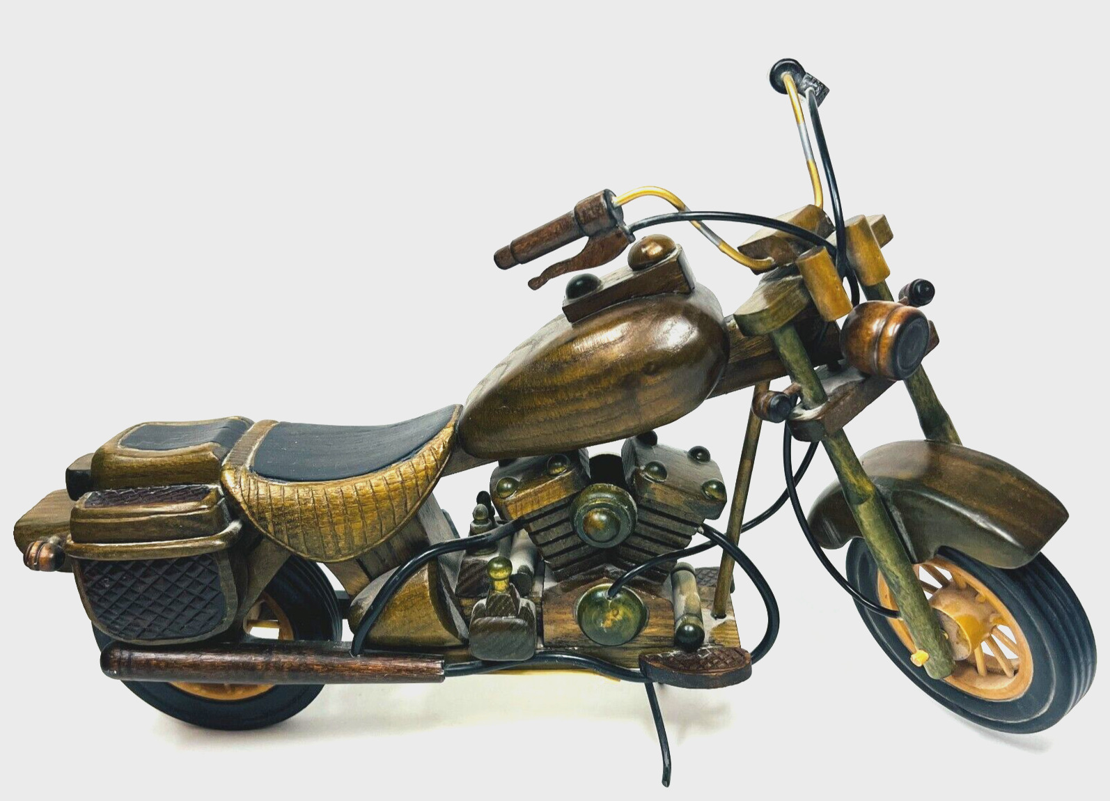 Motorcycle Vintage Classic Wood Model  Decorative Details Hand Assembled 14 inch