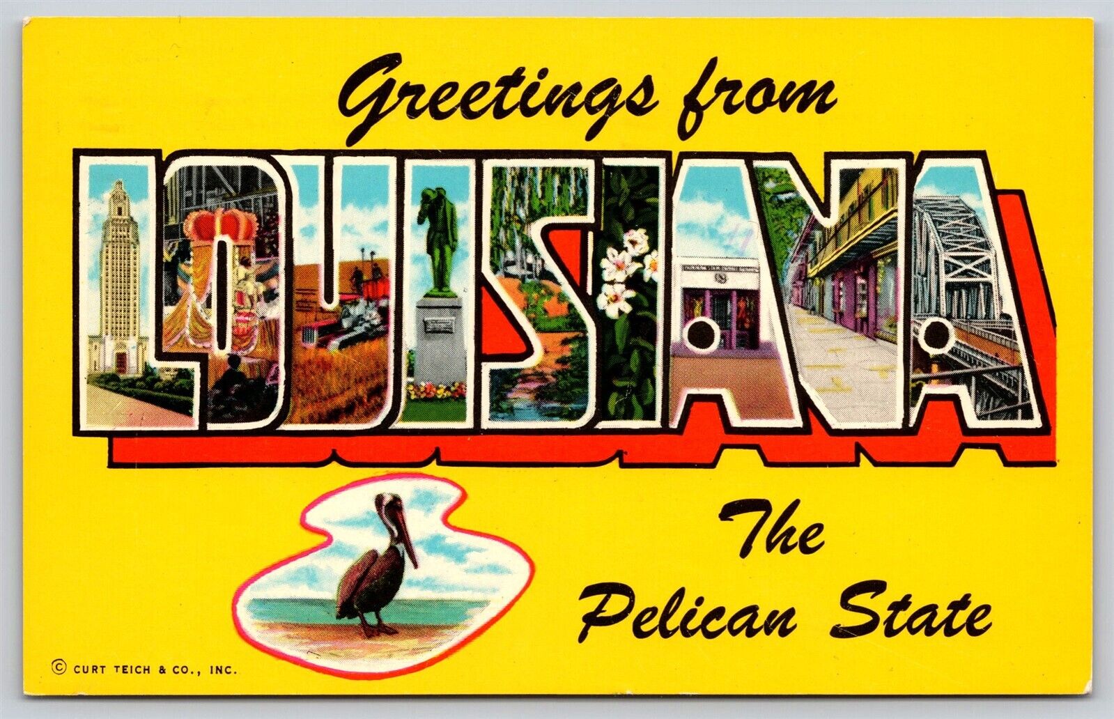 Postcard Greetings from Louisiana chrome large letter U114