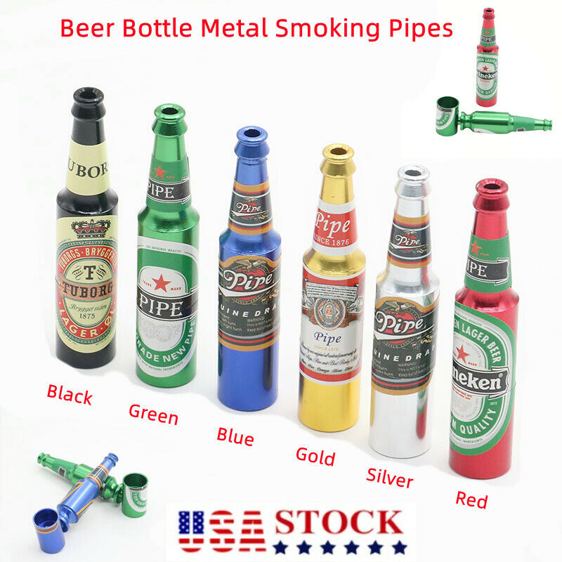3 Pcs Mini Beer Bottle Smoking Metal Pipes Novelty Collectable Pipe US
