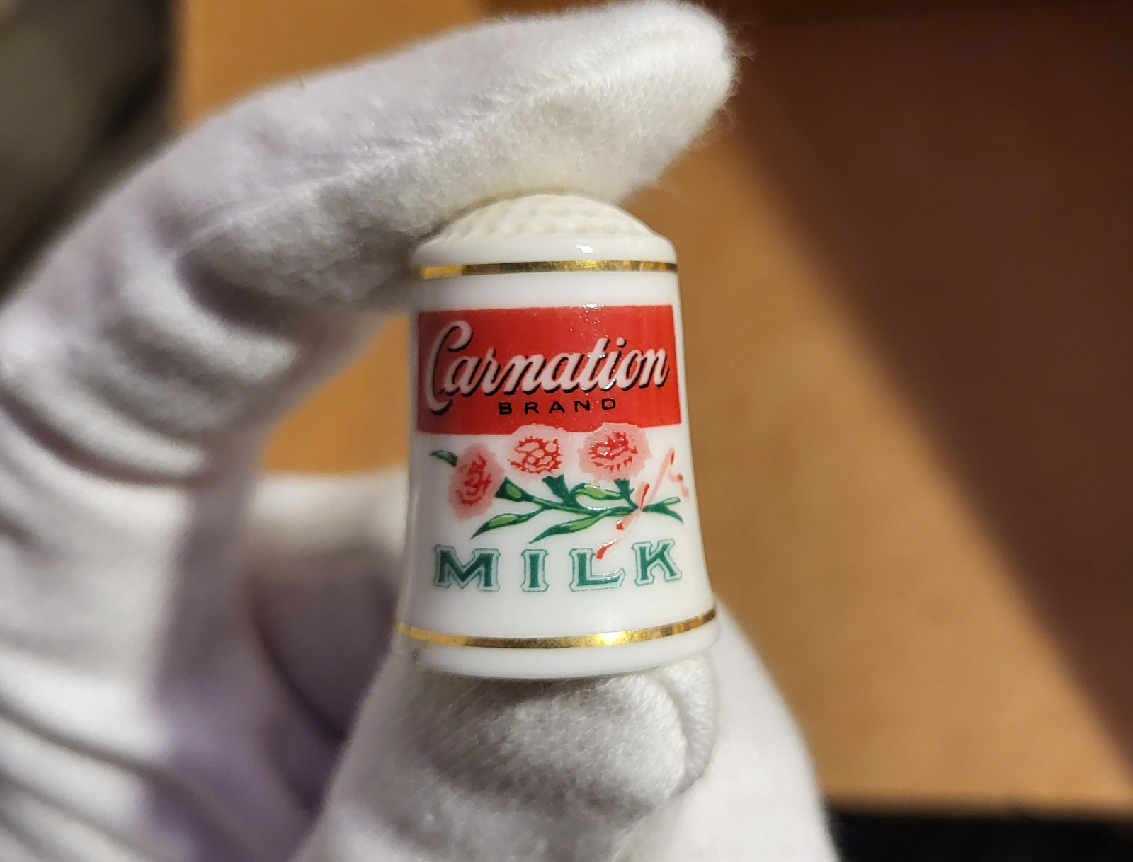 Antique Carnation Milk  FP Advertising Thimble Vintage Fine Porcelain