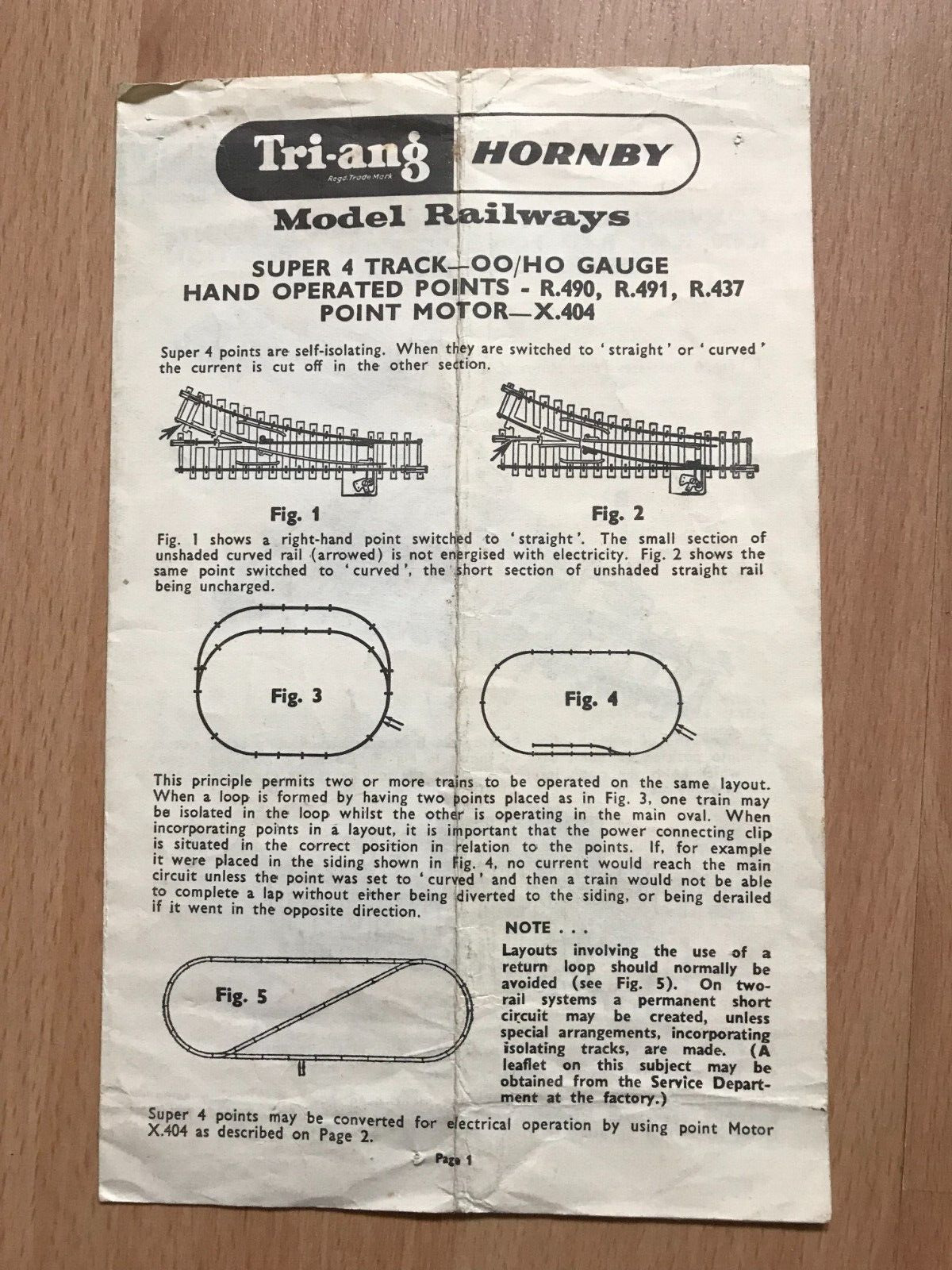 Vintage Triang Hornby model railways instruction leaflet - super 4 track