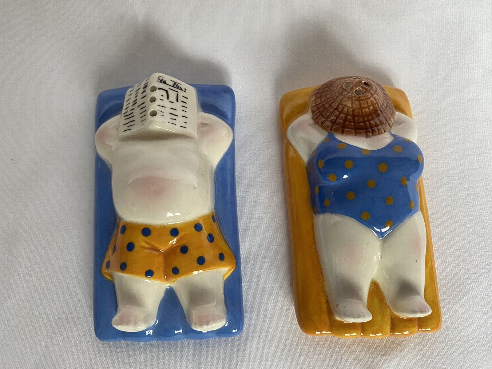 VINTAGE Clay Art SUN BATHING Couple salt and pepper shakers