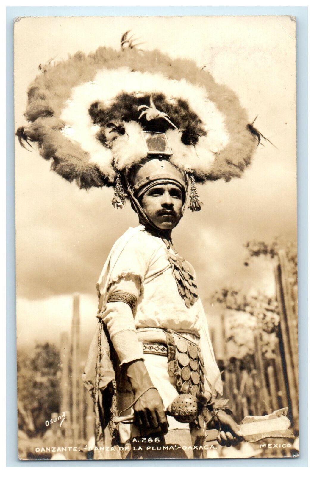 c1910s Danzante, Danza De La Pluma, Oaxaca Mexico Posted Antique RPPC Postcard