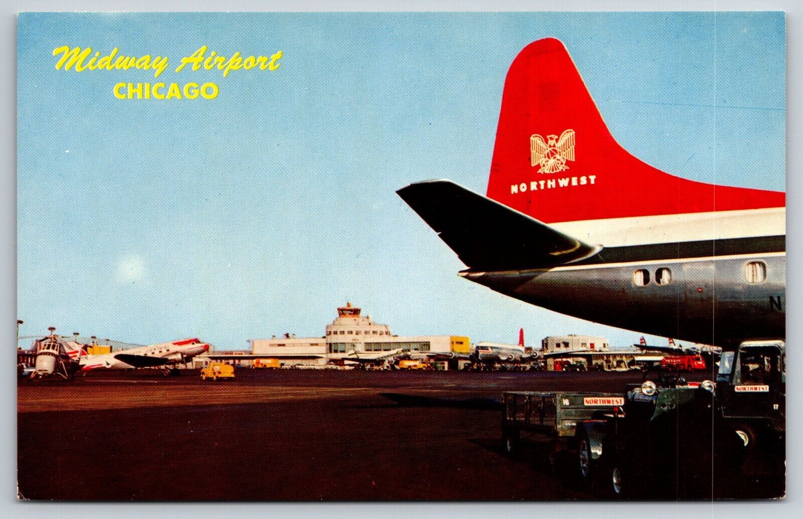 Midway Airport Chicago Busy Air Terminal Norhtwest Airlines Aviation Postcard