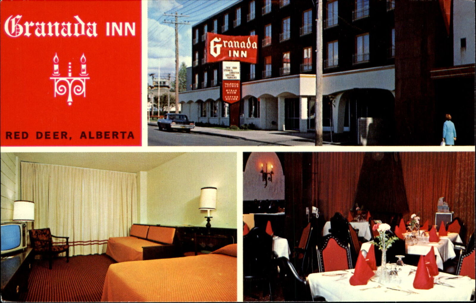 Granada Inn Red Deer Alberta Canada ~ restaurant & room interior TV on