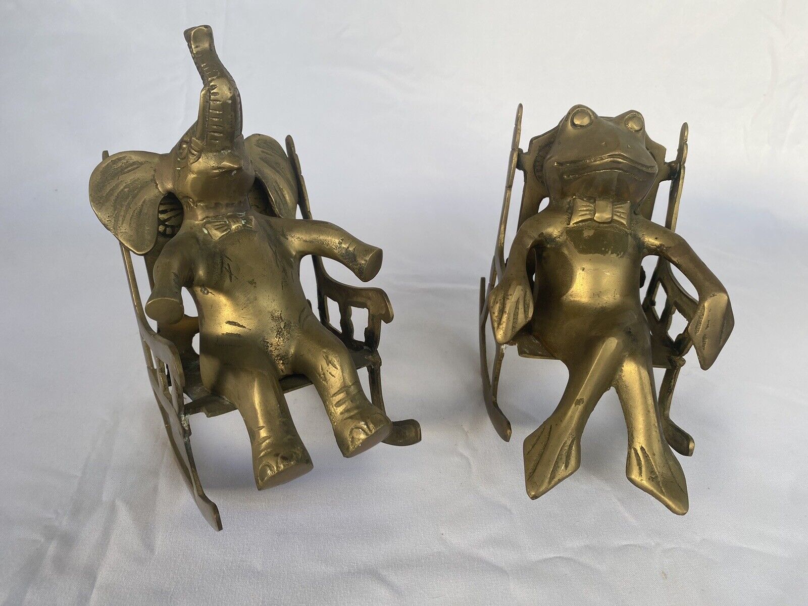 Brass Frog &Elephant in Rocking Chair Elegant Figurine Bow Tie Gentleman Frog #2