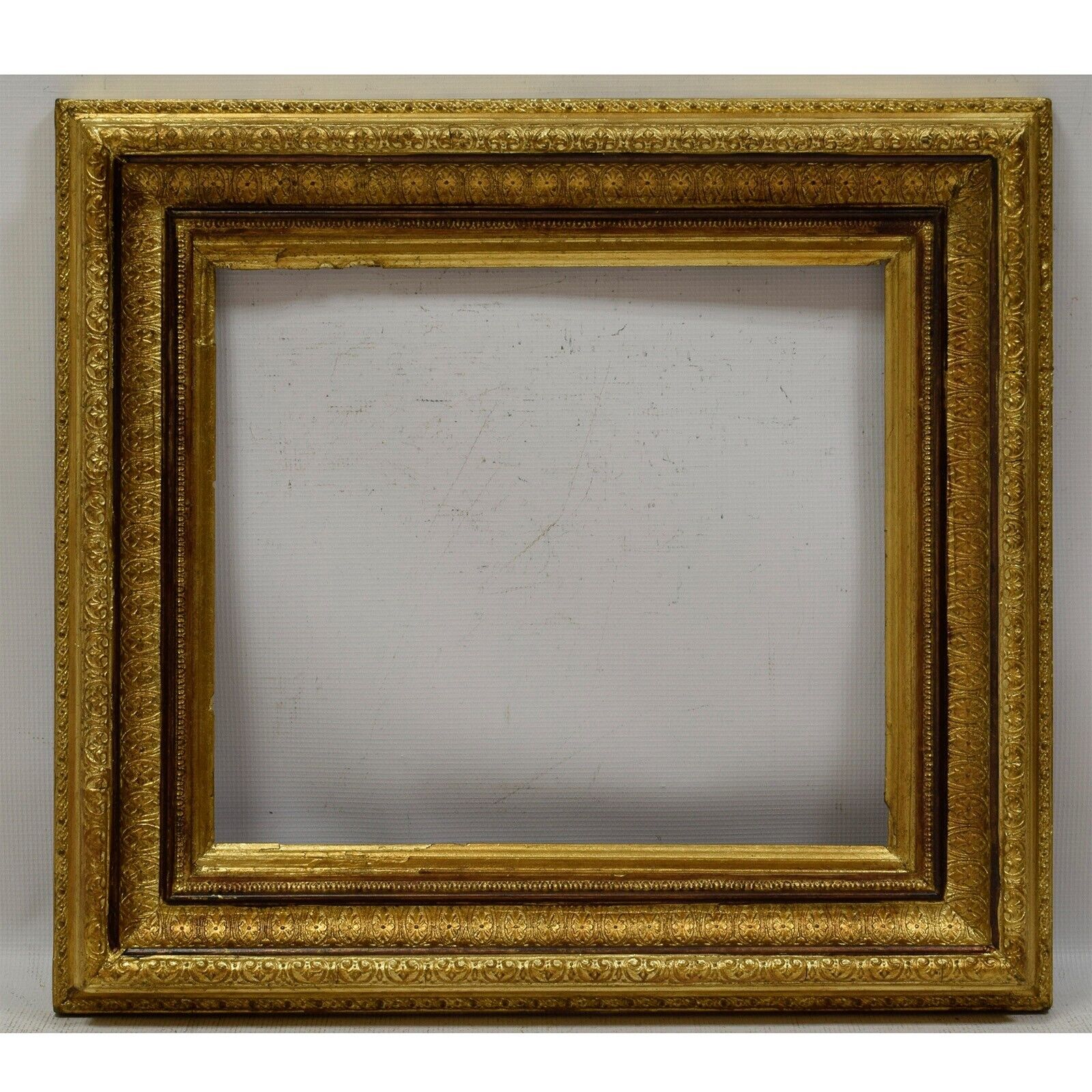 Ca. 1870-1900 Old wooden frame decorative with metal leaf Internal: 15.7x13.7 in