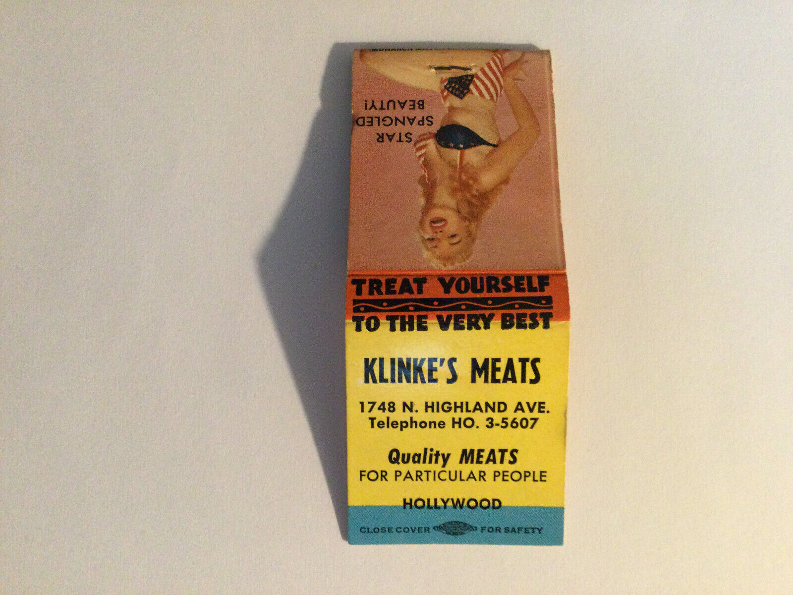 Vintage 1950\'s Klinke\'s Meats of Hollywood Matchbook with Star Spangled Beauty