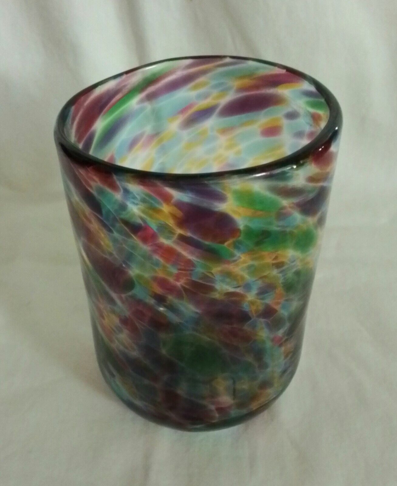 Handblown Cup Confetti Swirl Glass 4”x2.5”