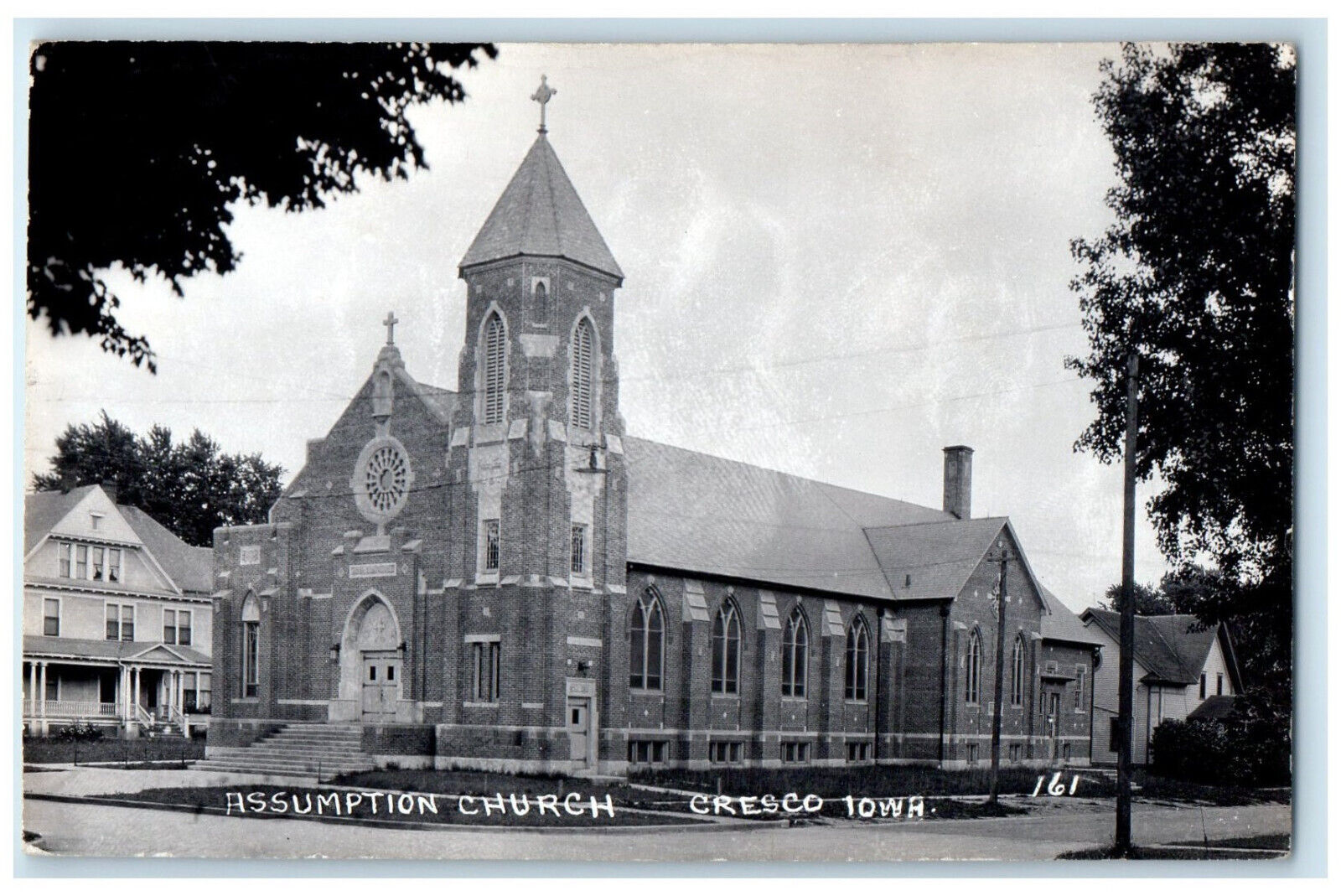 Cresco IA RPPC Photo Postcard Assumption Church c1940\'s Unposted Vintage