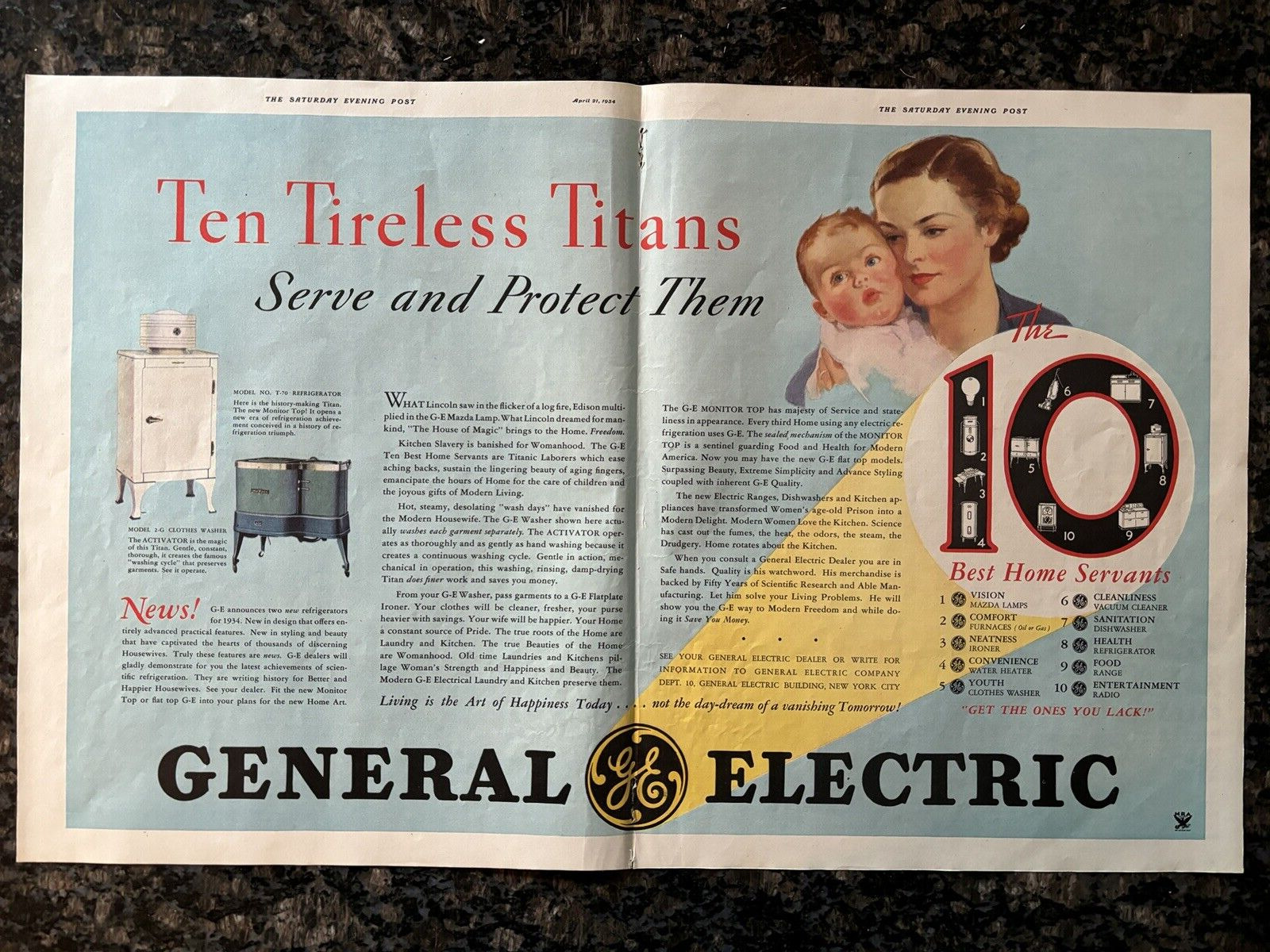 GENERAL ELECTRIC 10  BEST HOME SERVANTS REFER. VINTAGE PRINT AD 1934