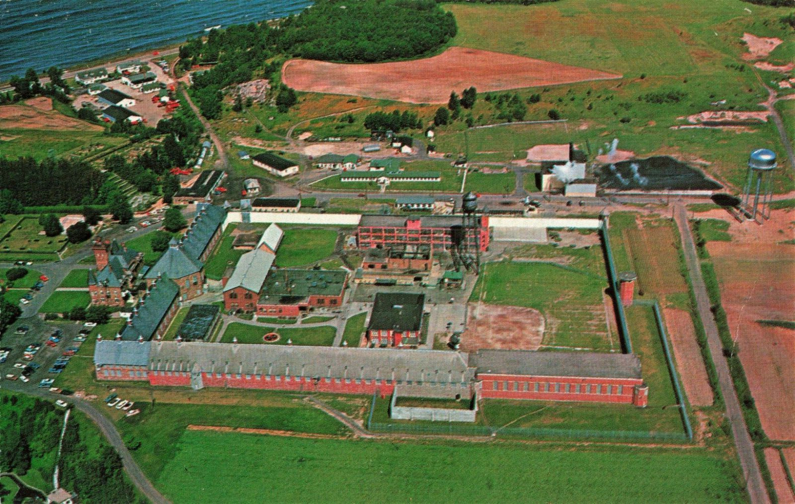 Postcard Aerial Marquette Branch Prison Marquette Michigan Sunken Gardens