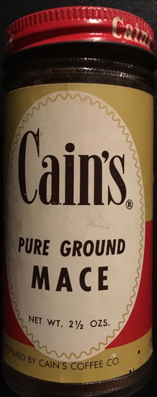 1963 Cains Pure Ground Mace Bottle “Vintage Estate Stock” Near Full.