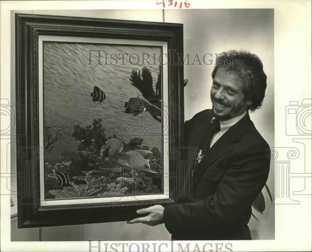 1989 Press Photo John Akers with Painting The Reef at St. Tammany Art Assoc.