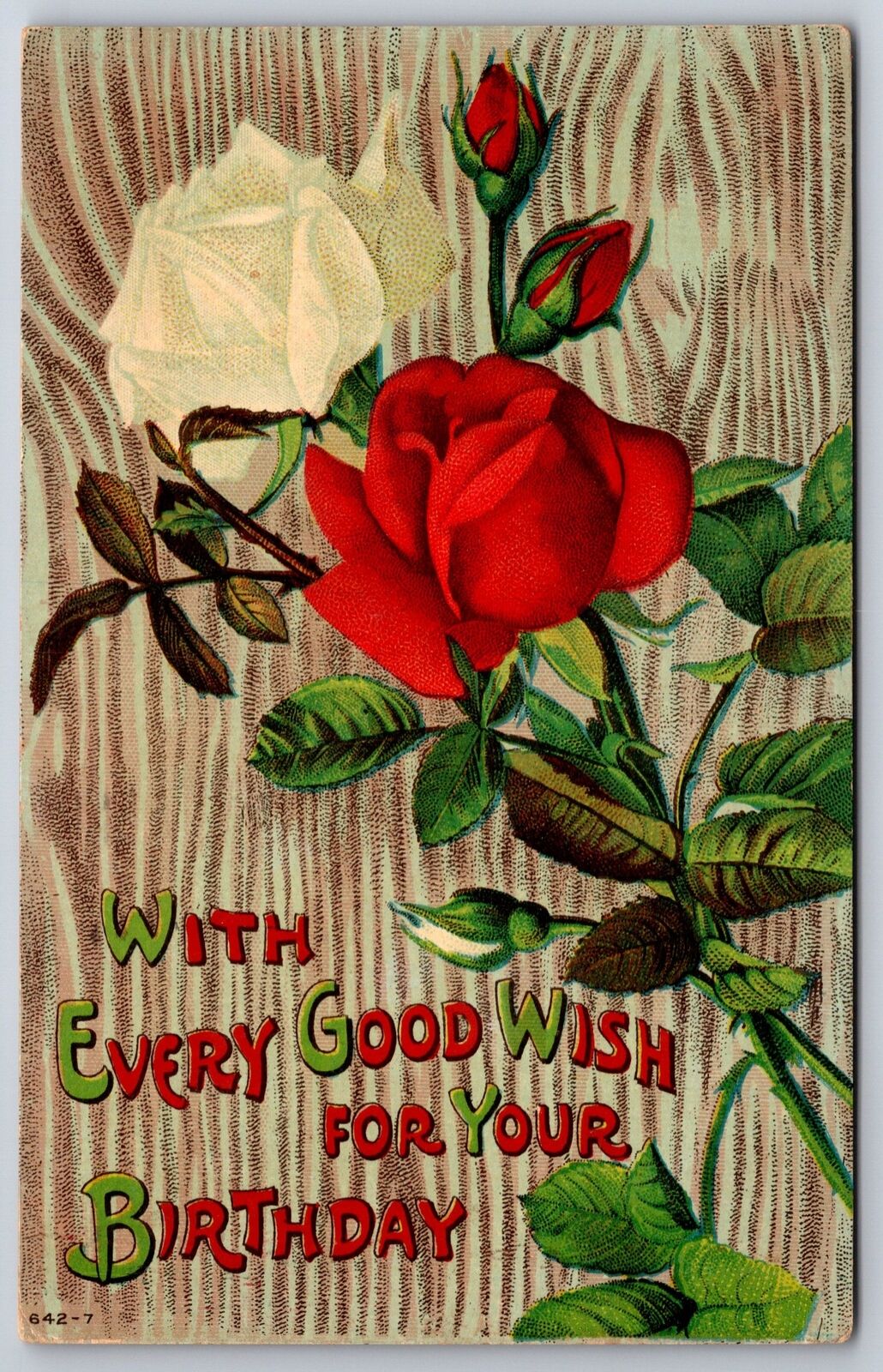 Greetings~Every Good Wish For Your Birthday~Rose Flowers~PM 1911~Vtg Postcard